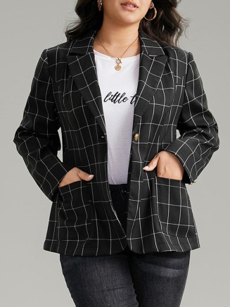 Black checked suit jacket for women