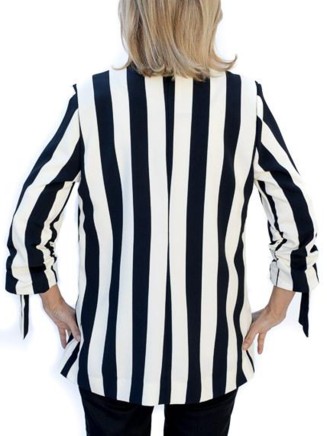 Black ivory white striped cuffs drawstring suit jacket