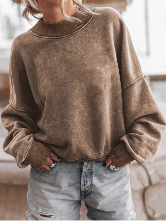 Brown Drop Shoulder Crew Neck Pullover Sweatshirt