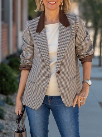 Brown patchwork plaid suit jacket